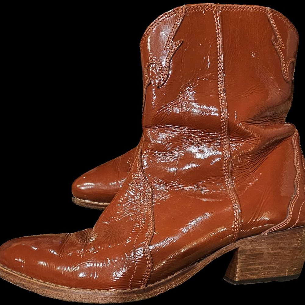 Free people brown patent leather zip boots